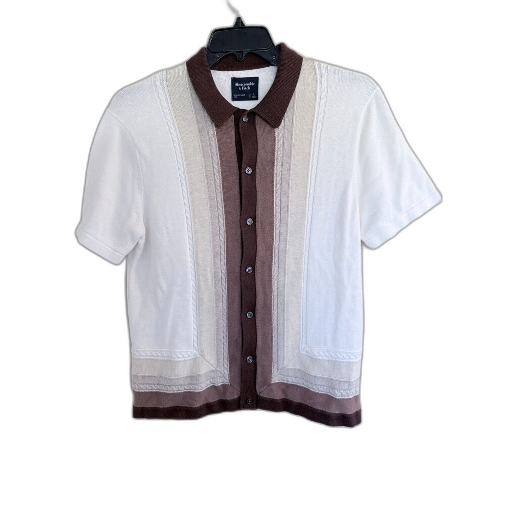Abercrombie & Fitch Men’s Striped Knit Polo Shirt‎ - Size Large